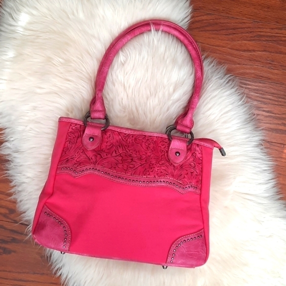 Montana West Handbags - Montana West American Bling Pink Leather & Canvas Purse